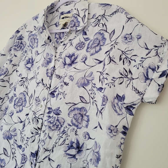 Cynthia Rowley 100% Linen Floral Hi-Low Cottagecore Blouse Shirts Top M - Picture 3 of 6
